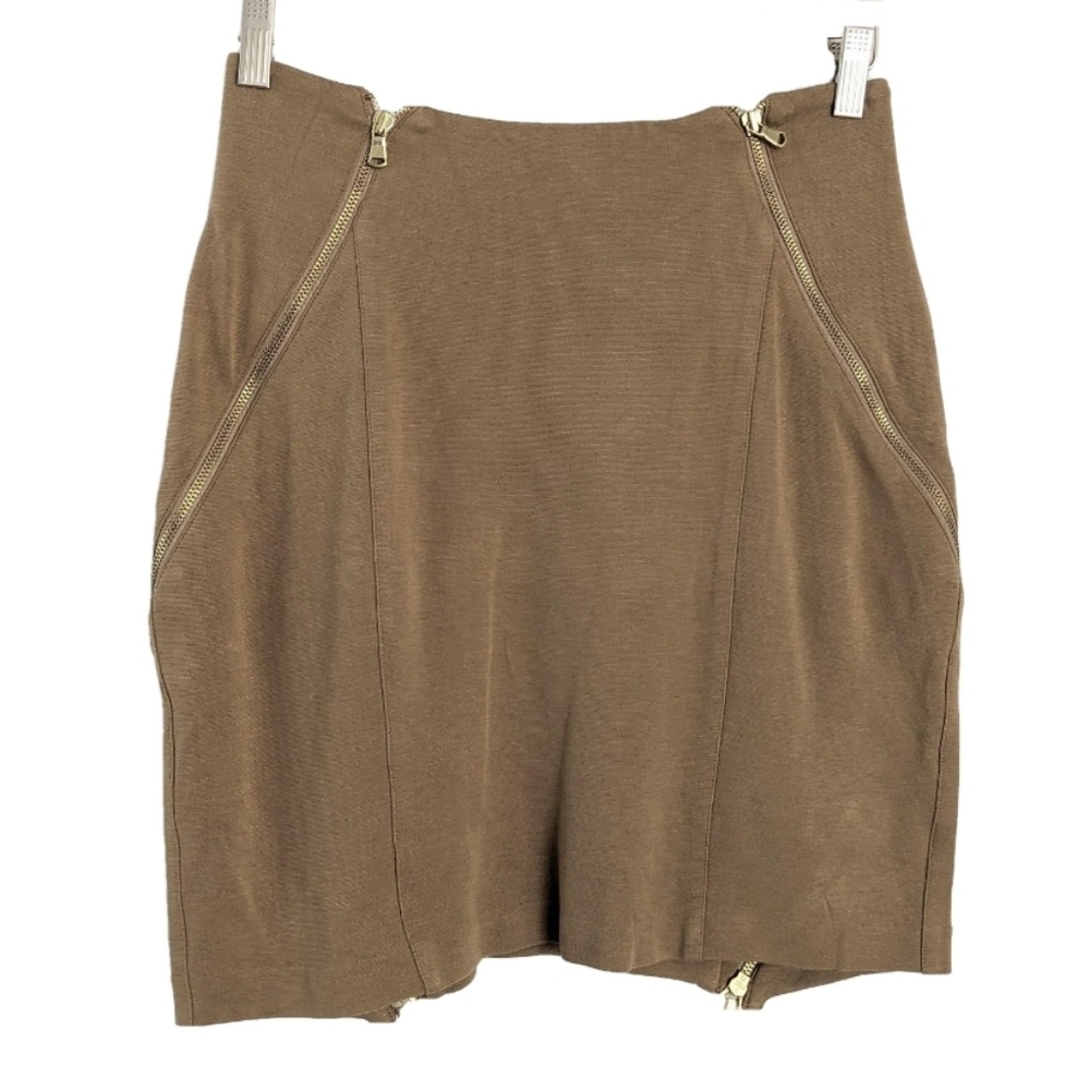 Adam by Adam Lippes gold assimetric zip mini skirt camel brown size 8 @D